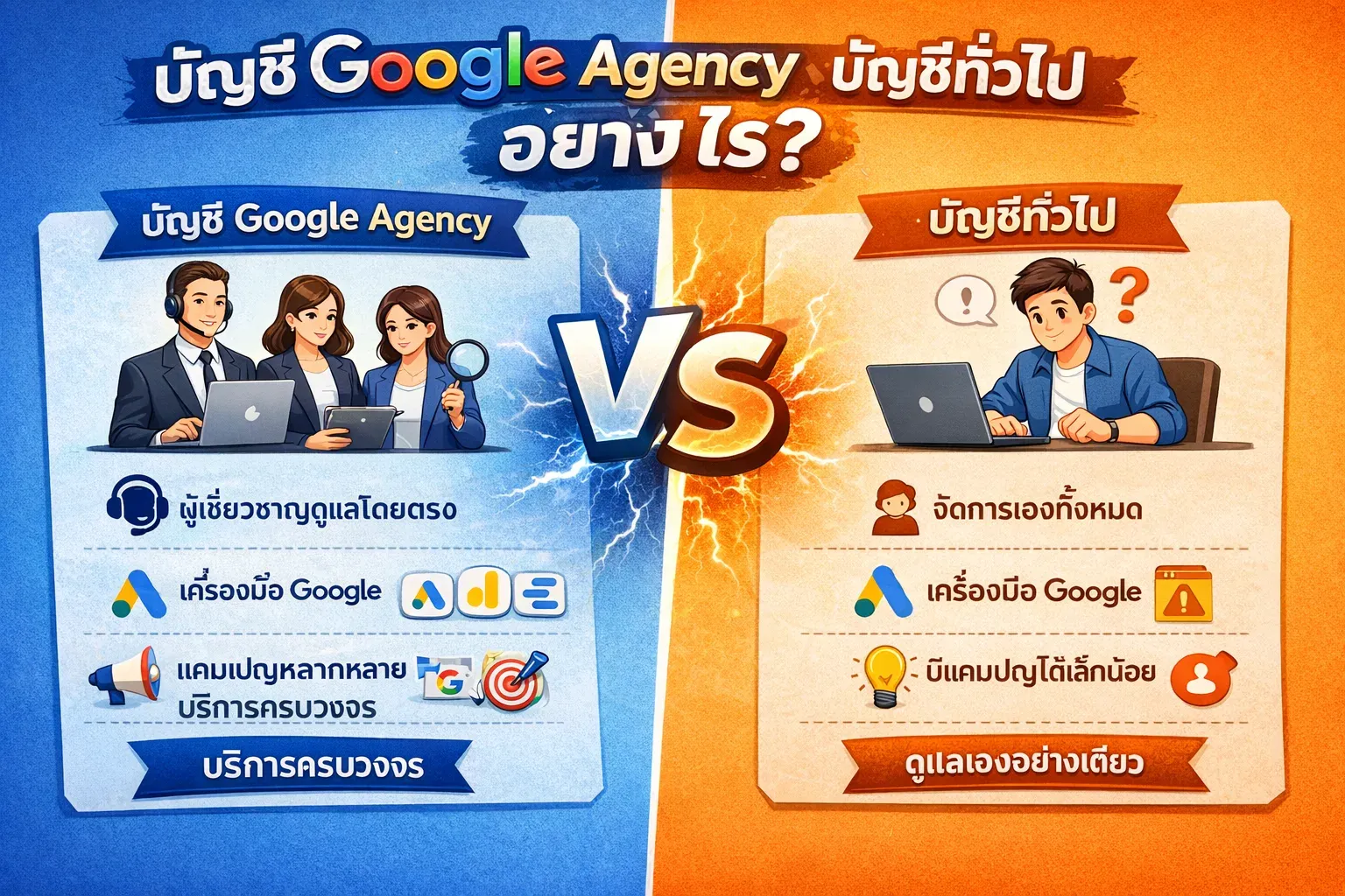 บัญชี Google Agency ต่างจากบัญชีทั่วไปอย่างไร? เจาะลึกความต่างที่นักการตลาดต้องรู้
